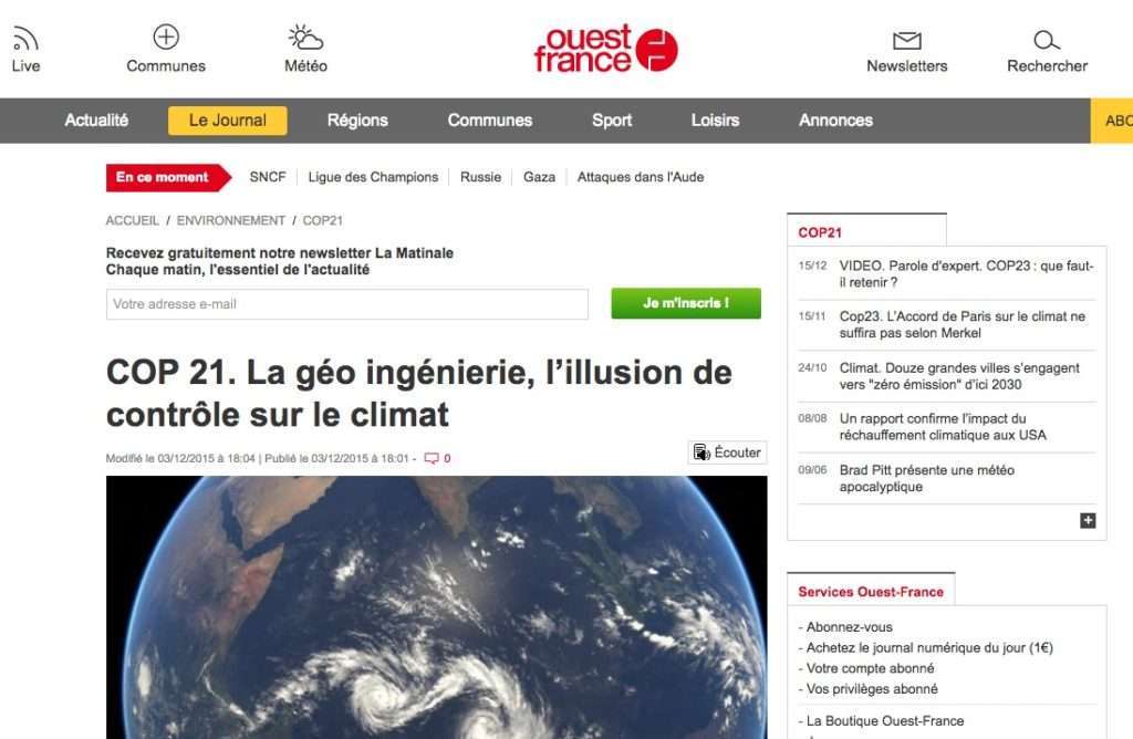 COP 21. La géo ingénierie, l’illusion de contrôle sur le climat