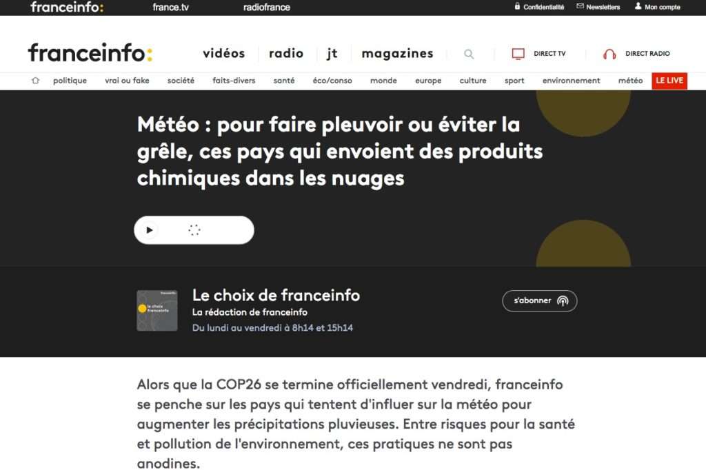 Météo : pour faire pleuvoir ou éviter la grêle, ces pays qui envoient des produits chimiques dans les nuages